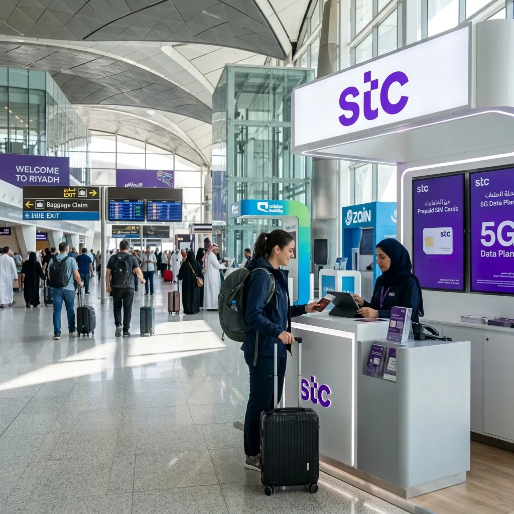 Saudi Arabia airport SIM card kiosk STC Mobily Zain