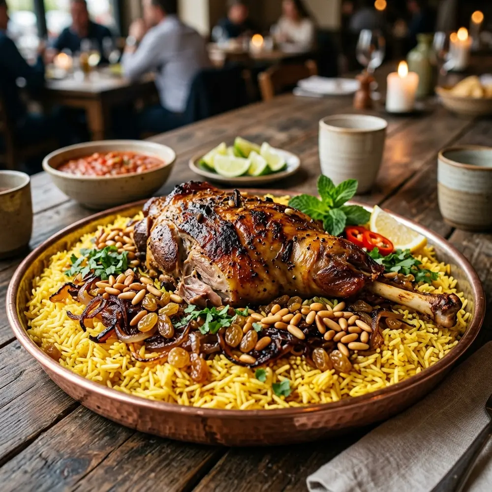 Saudi Mandi slow-cooked meat and rice traditional dish