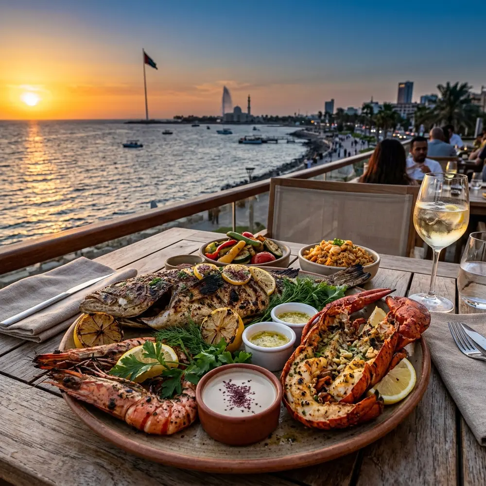 Fresh Red Sea seafood grilled on Jeddah Corniche