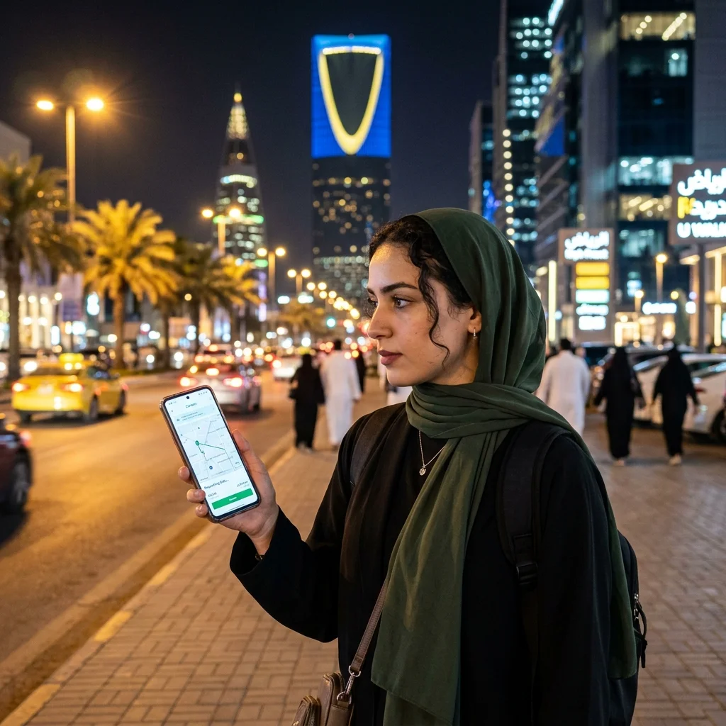 Tourist using Uber Careem app in Riyadh Saudi Arabia